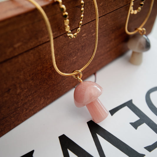 Mushroom Pendant Necklace Set in Pink